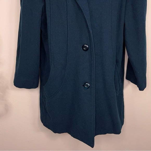 Vintage Size 8 Braetan Teal Blue Wool Coat Lined Retro Button Closure Peacock - Picture 4 of 13